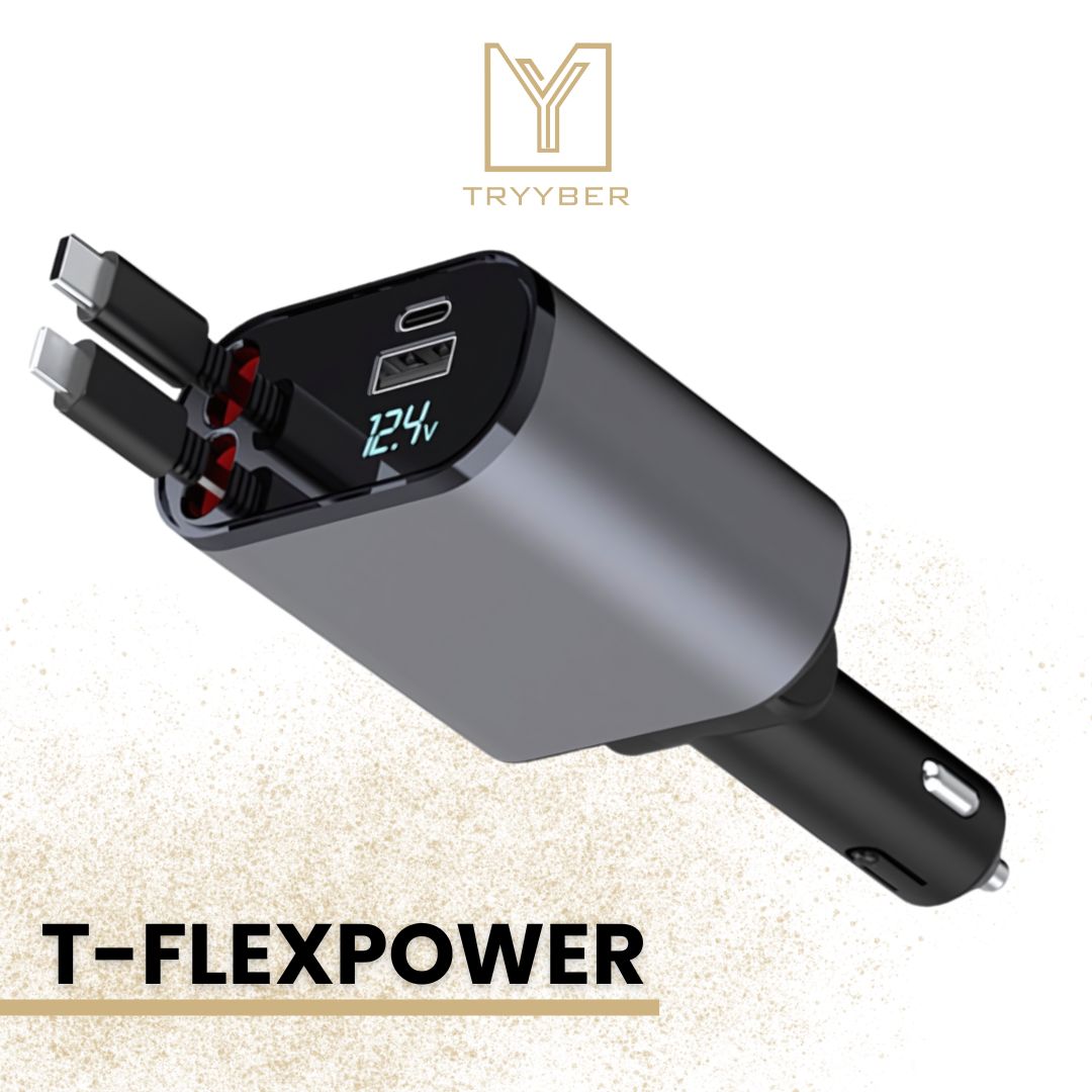 T-FlexPower - Chargeur pour voiture avec câble Rétractable ( IPhone & Android )